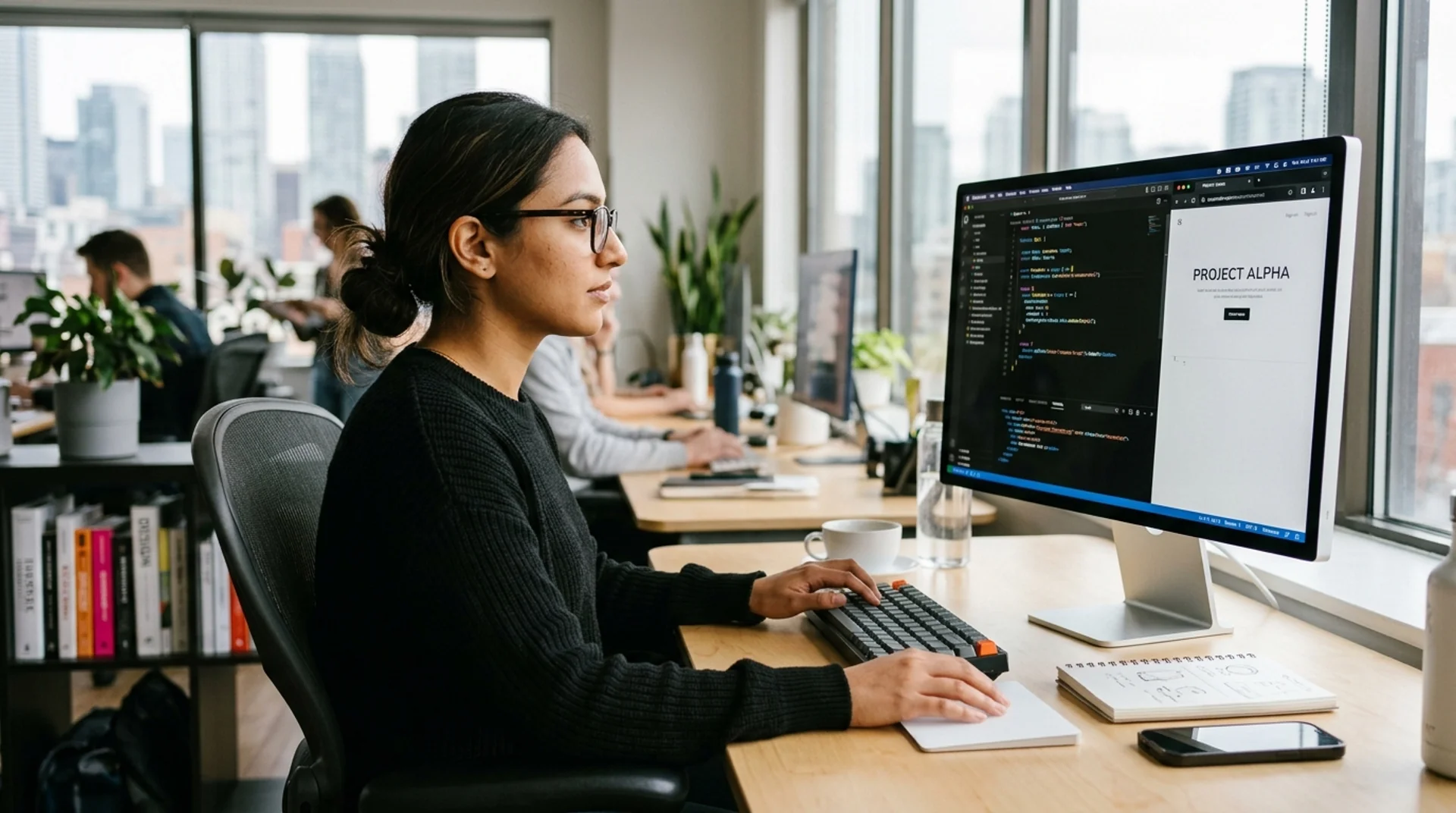 Code editor open on a laptop in a studio
